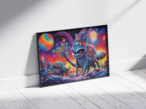 TRIPPY SPACE ANIMAL ALIEN POSTER PRINT PSYCHEDELIC WEIRD ART IMAGE SIZE A3 A4 - Picture 1 of 1