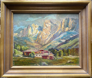 Oil Painting Hut Before Gewaltigem Mountain Estate Forest Landscape