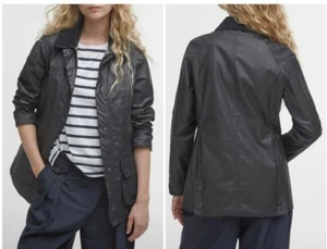 Barbour Giacca Donna Nera Beadnell Impermeabile Cotone Cerato Cera Taglia 10. - Foto 1 di 7