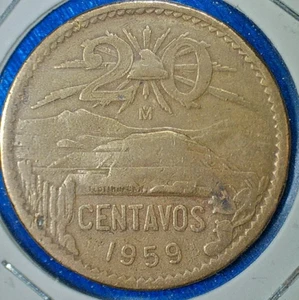 CINCO DE MAYO EVENT SALE--1959 Mo MEXICO 20c Bronze COMPOSITION Coin km#440 - Picture 1 of 3