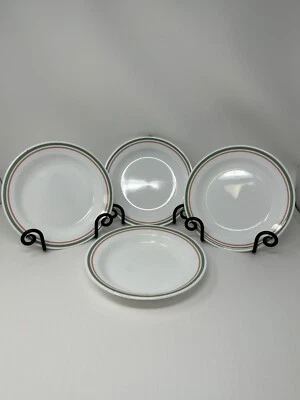 Corelle Rimmed Heather Pink & Green Stripe Soup Cereal Bowls 8 1/2 Inch Set Of 4 - Image 1 of 4