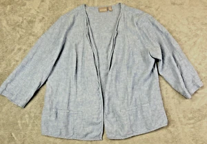 Chico’s 3 US XL Blue Linen Chambray Jacket Open Slouch Lagenlook Minimalist - Picture 1 of 10