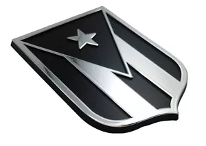 Puerto Rico Flag Black Chrome plastic flag car emblem decal sticker crest PRBC - Imagen 1 de 8