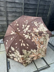Ombrello Pasotti Lusso Bastone Leopardo Stampa Giungla Vintage Manico Pelle Italiano - Foto 1 di 18