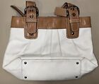 COACH Tote Shoulder Bag Genuine Leather White Brown Trim Large SOHO F13732