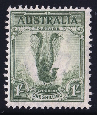 Australia SG #174 - 1/- grey-green - MH (MM) Good - Lyrebird - Image 1 of 2