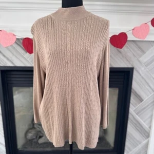Evan Picone Cable Knit Mock Neck Tunic Sweater Long Sleeve Pullover Top XL - Bild 1 von 2