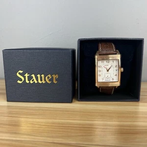 Men’s Stauer Rectangle Rose Goldtone Face Watch Automatic W/Leather Strap #31254 - Picture 1 of 11