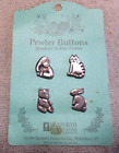 4 Danforth Pewter Buttons Original 1990 Card Elephant Cat Teddy Bear Bunny