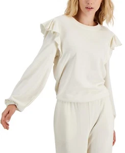 $60 Inc International Concepts Ruffled-Shoulder Sweatshirt White Small (STAINED) - Picture 1 of 2