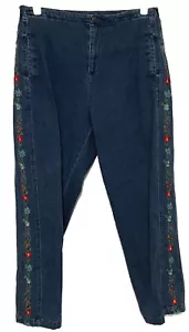 Pantalones de mezclilla para mujer D & Co bordados piernas laterales talla L Petite - Imagen 1 de 8