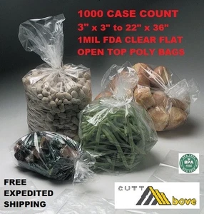 Clear 1 Mil LDPE Plastic Packaging Lay Flat FDA Open Top End Poly Bags 1MIL ML - Picture 1 of 1