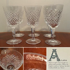 Set of 6 Vintage WATERFORD CRYSTAL Alana 6 oz Claret Wine Glasses 5-7/8" IRELAND - Picture 1 of 16