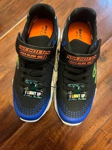 Skechers S-Lights Light Up Shoes Boys Size 3 Black Blue Comfort Cushion - Picture 1 of 8