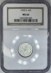 1955 S Roosevelt Dime 10¢ NGC MS66 ❕FROSTY WHITE❕ - Picture 1 of 2
