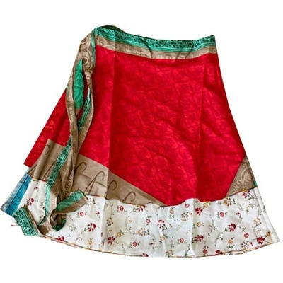Mini Silk Wrap Skirts Indian Short Knee Length Double Layer L-20" - Image 1 of 2