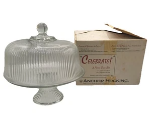 Celebrate 2 Piece Cake Set Anchor Hocking 10.25 In Dome, 11 In Plate - Picture 1 of 9