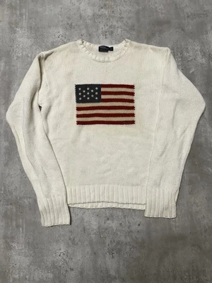 Polo Ralph Lauren De Colección Para Hombres Blanco Bandera Americana Tejido Pullover Suéter Talla Grande Foto 1 de 4