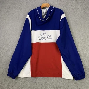 Lacoste Sport Jacket Mens 4XL Blue Red White Geometric Hooded Windbreaker Coat - Picture 1 of 17