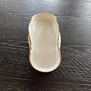 JP Limoges France Relish Tray Dish Folded Sides White W Heavy Gold Trim 8.5 “ - Picture 1 of 9