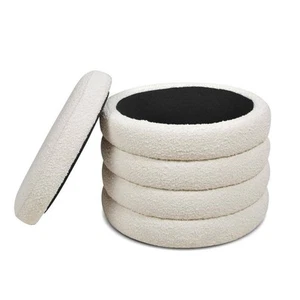 Fuji 19 in. Upholstered Boucle Fabric Round Living Room Foot Rest Stool Storage - Picture 1 of 6