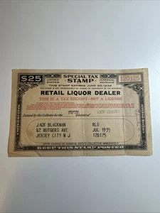 Special Tax Stamp - Retail Liquor Dealer - FYE 1936 - US Revenue - Picture 1 of 2
