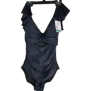 B2prity Swimsuit One Piece Womens Size XS Black Key Hole V Neck Stretch - Picture 1 of 10