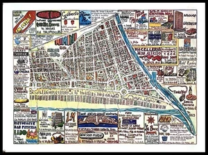 1990ca * Manifesto Originale "Rimini - Mappa e Negozi - Disegnato a Mano" Italia - Foto 1 di 5