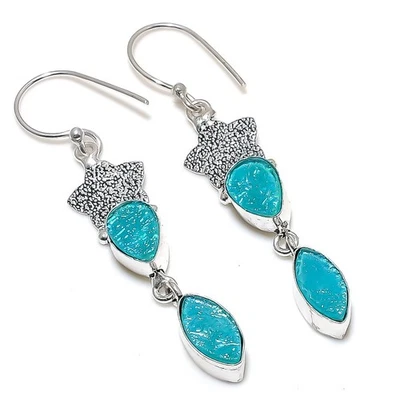 Pendiente de joyería de plata de ley 925 hecho a mano con piedras preciosas de ópalo triplete verde 2,32" Foto 1 de 4