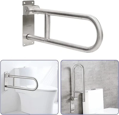 Flip Up Grab Bars Handicap Rails Toilet Safety Rails Stainless Steel Grab Bar fo - Image 1 of 4
