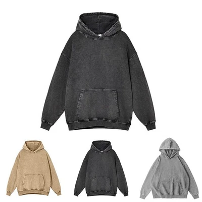 Everyday Casual Retro Washed Hoodie Loose Fit Sweatshirt Hooded Neckline - Image 1 of 4