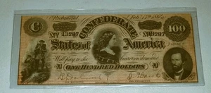 1864 $100 DOLLAR BILL, THE CONFEDERATE STATES OF AMERICA, RICHMOND - Picture 1 of 2