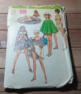 VTG Simplicity 1970 Sewing Pattern Beach Cheer Poncho Cover Up Bathing Suit 12 - Picture 1 of 6