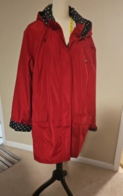 WOMAN WITHIN 34W RAINCOAT RED  REMOVABLE HOOD BLACK WHITE POLKA-DOT NICE - Image 1 of 4
