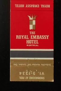 1950er The Royal Embassy Hotel Sherbrooke at Peel Montreal QC Kanada Streichholzschachtel - Bild 1 von 1