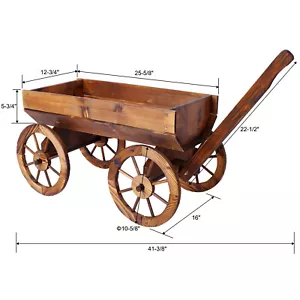 Wood Wagon Flower Planter Pot Stand W/Wheels Home Garden Outdoor Decor New - Picture 1 of 13