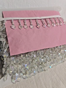 Beaded Fringe Trim 1" Drop Clear Heart Faux Crystals & Glass Beads 10 Yards - Picture 1 of 16