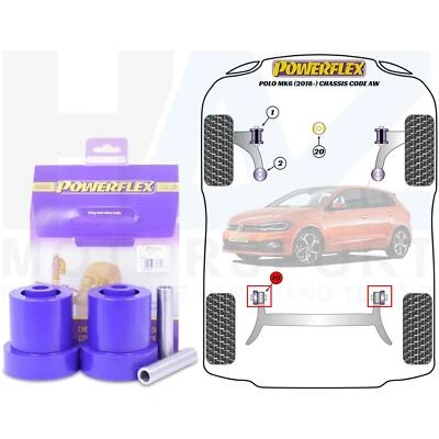 x2 boccole montaggio fascio posteriore Poly Powerflex VW Polo MK6 GTI 2018- AW telaio - Immagine 1 di 4