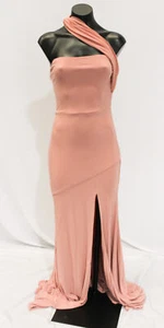 Club L London Women's Fused Asymmetric Bardot Split Maxi Dress CD4 Blush US:4 - Picture 1 of 5