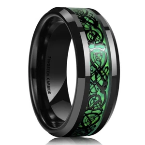 Ebay Wedding Rings For Men 8mm Black Celtic Tungsten Band w/ Green Inlay - Picture 1 of 2