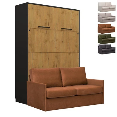 Schrankbett Wandklappbett vertikal GN140x200 eiche lancelot-schwarz mit Sofa LED - Bild 1 von 4