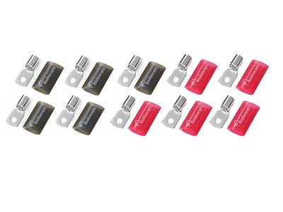 10 KnuKonceptz Tinned Copper 0 Gauge Crimp Ring Terminal w Heat Shrink Red/Black - Image 1 of 2