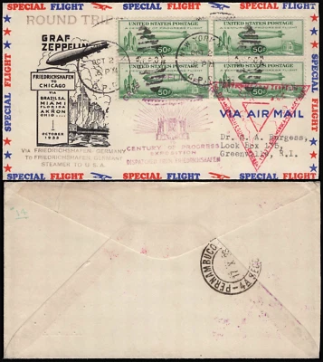 SAVOYSTAMPS - USA Cover - Graf Zeppelin FDC 1933 - C18-Hand cancel-Oct 2nd, 1933 - Image 1 of 3
