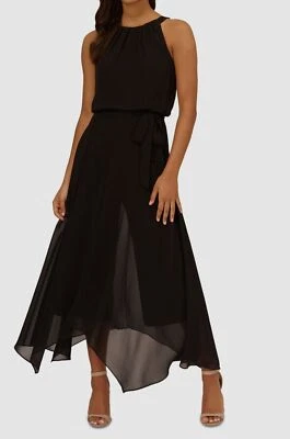 Mono para mujer Adrianna Papell jersey negro superpuesto de gasa talla 6 Foto 1 de 3