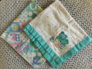 Vintage Baby Receiving Blanket 2 Set Teddy Bears  Animals Balloons  80s 90s Nice - Picture 1 of 16