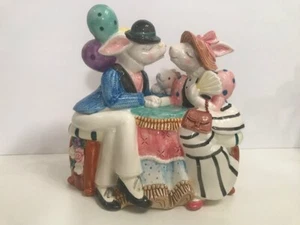 Fitz & Floyd 1995 conejito conejo fiesta familiar tarro de galletas caja MUY RARO Sri Lanka  - Imagen 1 de 12