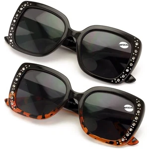 2 Pairs Women Bifocal Sunglasses Rhinestones Outdoor UV Protection Reading Glass - Picture 1 of 9