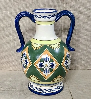 Vaso estilo urna com alças pintado à mão cerâmica inspirada no sudoeste do México - Imagem 1 de 4