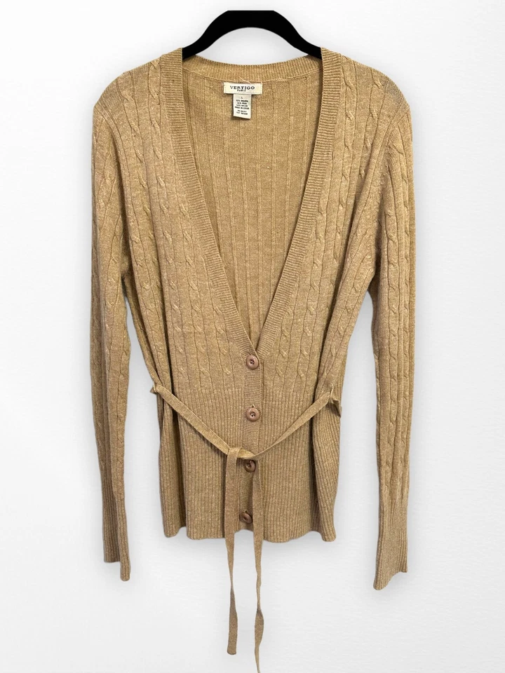Vertigo Paris Brown Button Down Tie Belt Waist Cardigan Size Large Angora Wool - Image 1 of 4