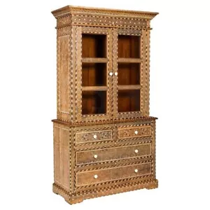 Anglo Indian Style Buffet à Deux-Corps with Abundant Floral Themed Bone Inlay - Picture 1 of 18